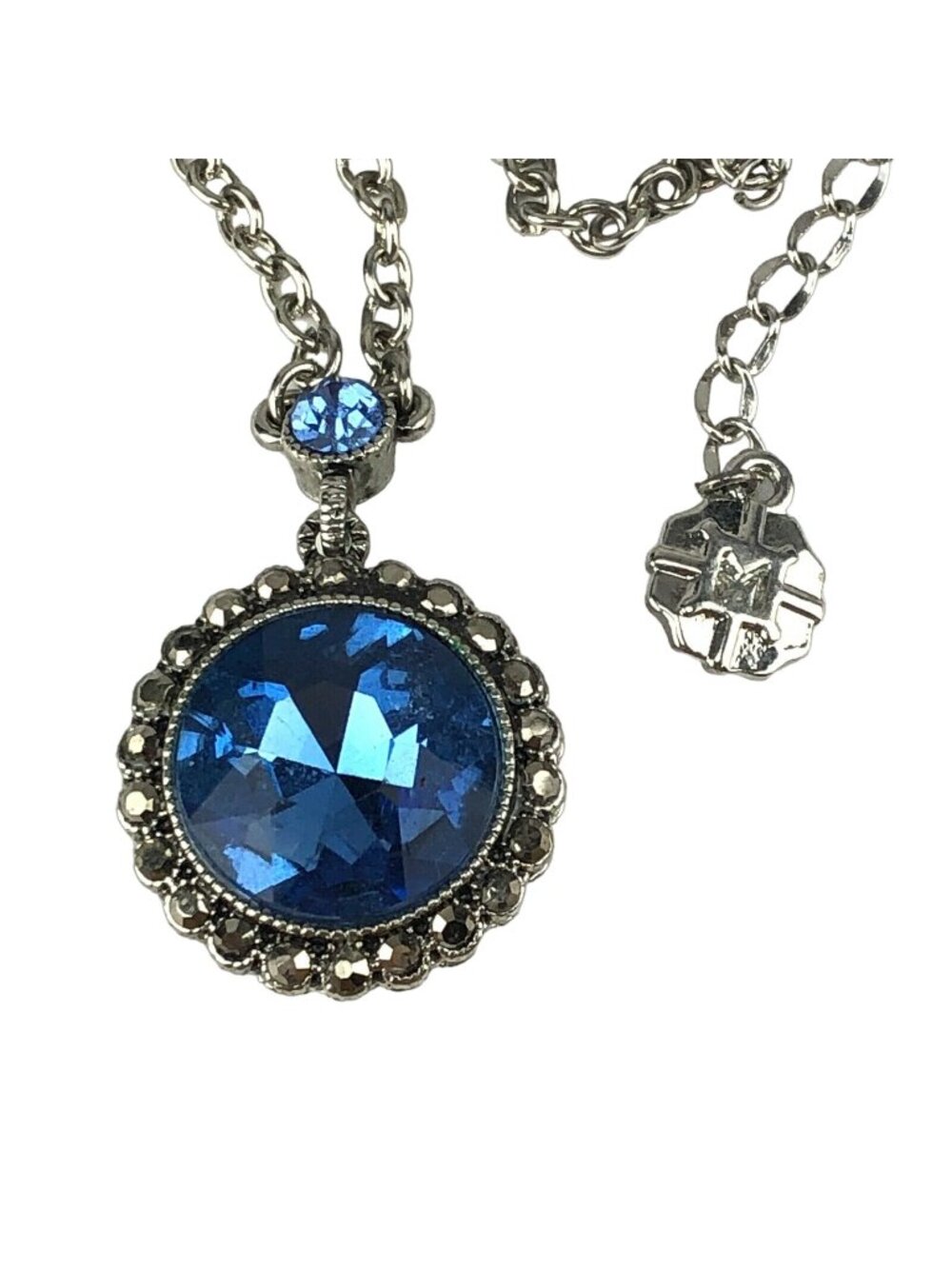 Monet Necklace Silver Tone Bright Blue Pendant
